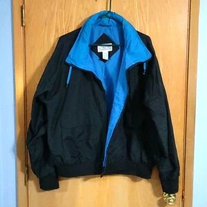 Vintage Men's Black and Turquoise Lightweight Windbreaker Jacket with Hood
